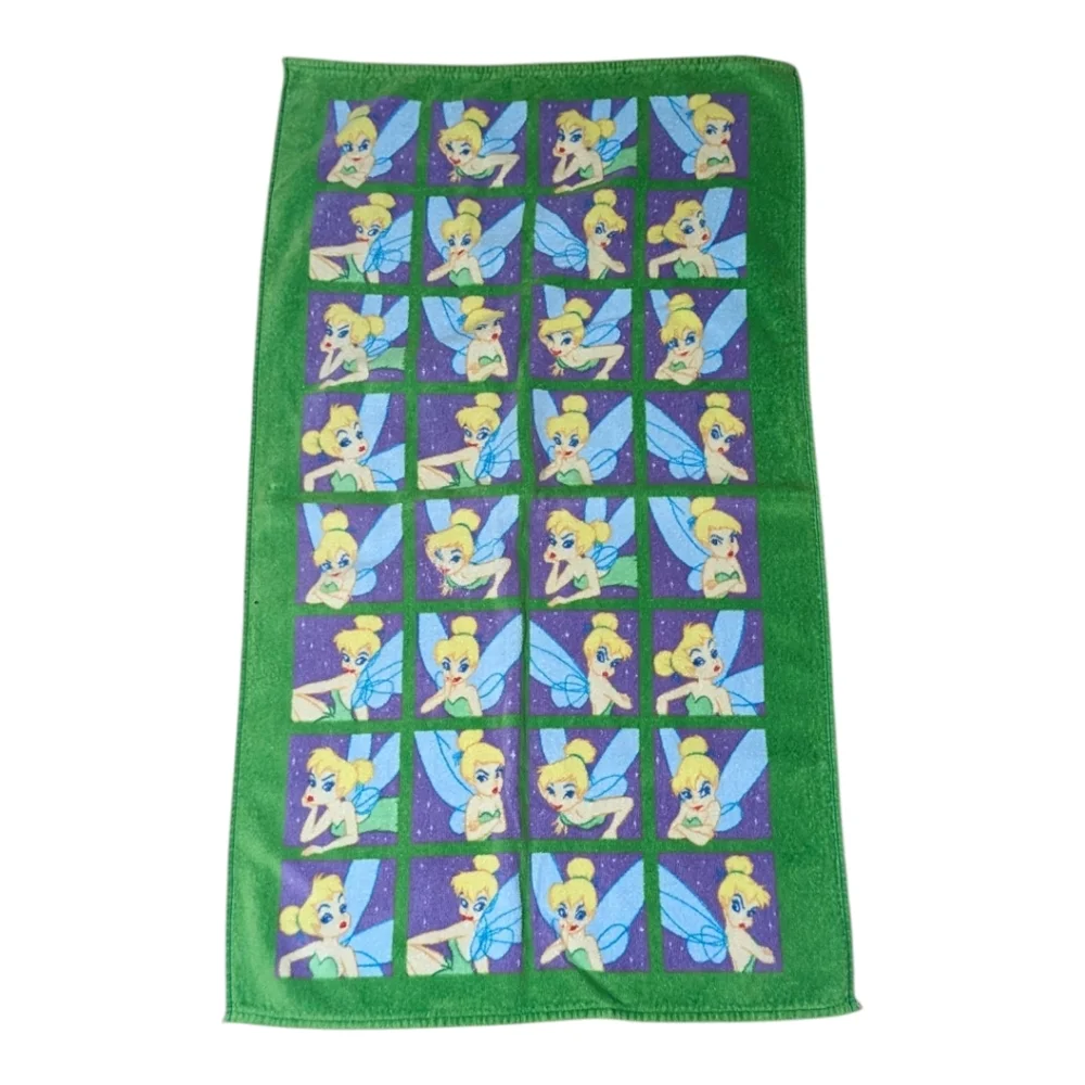 Disney Home Tinker Bell Towels Set of 3 Grid Faces 100% Cotton Peter Pan Y2K